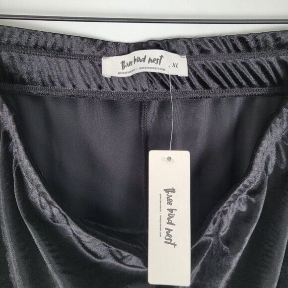 Three Bird Nest Flare Bell Bottom Velvet Pants Pull On Stretch Black Size XL NWT - Picture 11 of 11